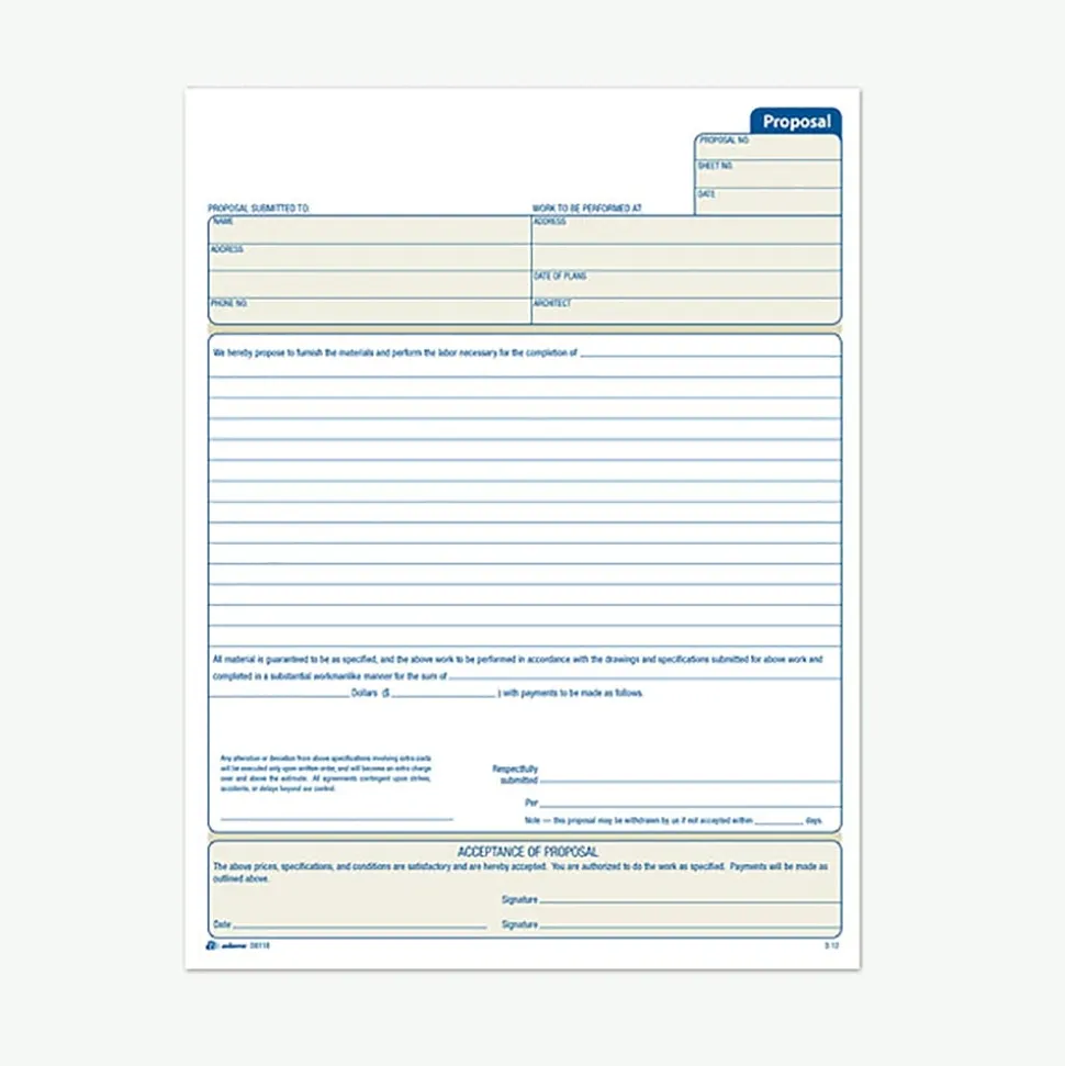 Adams 2-part carbonless Proposal Book, 8 3/8" x 11 7/16", 25 Sets/Book (D8118)