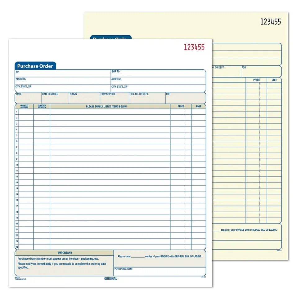 Adams 2-Part Carbonless Purchase Order, 8 3/8" x 11 7/16", 50 Sets/Book (DC8131)