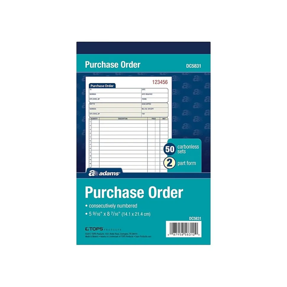 Adams 2-Part Carbonless Purchase Requisitions, 8.44"L x 5.56"W, 50 Sets/Book (DC5831)