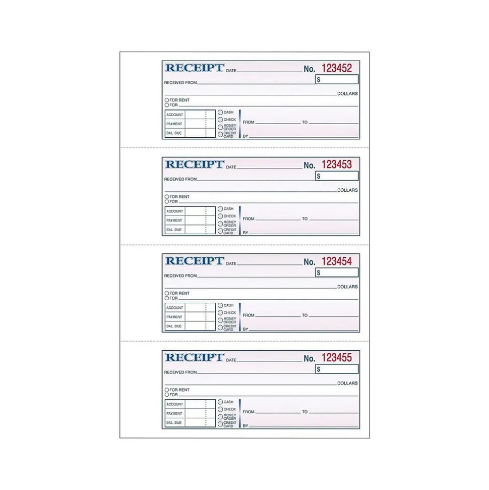 Adams 2-Part Carbonless Receipts, 2.75"L x 7.13"W, 200 Sets/Book (DC1182)