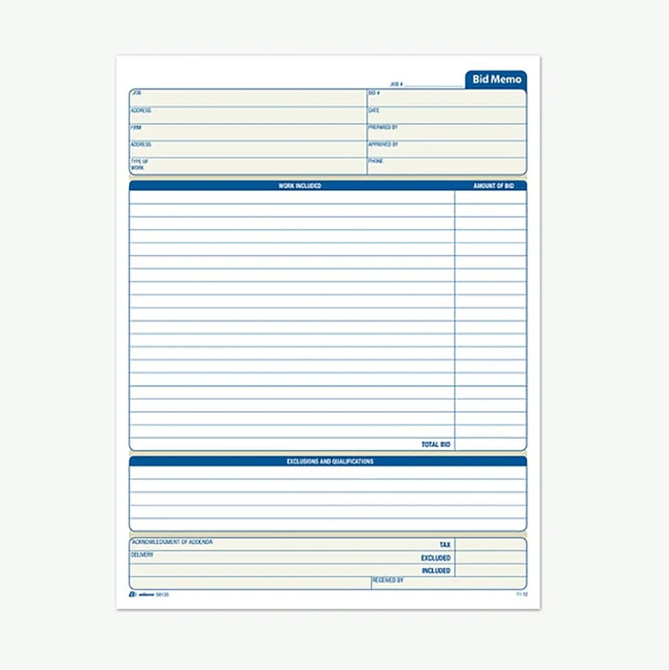Adams 1-Part Carbon Work Orders, 8.38"W x 11.44"L, 50 Sets/Book (D8120)