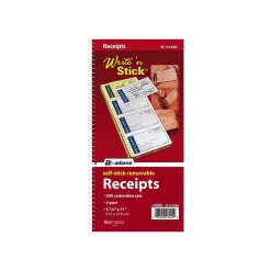 Adams Write 'N Stick 2-Part Carbonless Receipts Book, 2.75" x 4.75", White, 200 Forms/Book (SC1152WS)