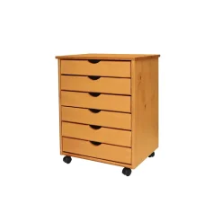 Adeptus 25.43" Solid Pine Roll Cart with 6 Drawers, Medium Pine (76152)