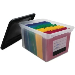 Advantus File Tote Storage Box with Snap-on Lid Closure, Letter/Legal, Clear/Black (55802) Clearance