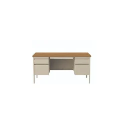 Alera 60"W Double Pedestal Desk, Cherry/Putty (ALEHSD6030PC)