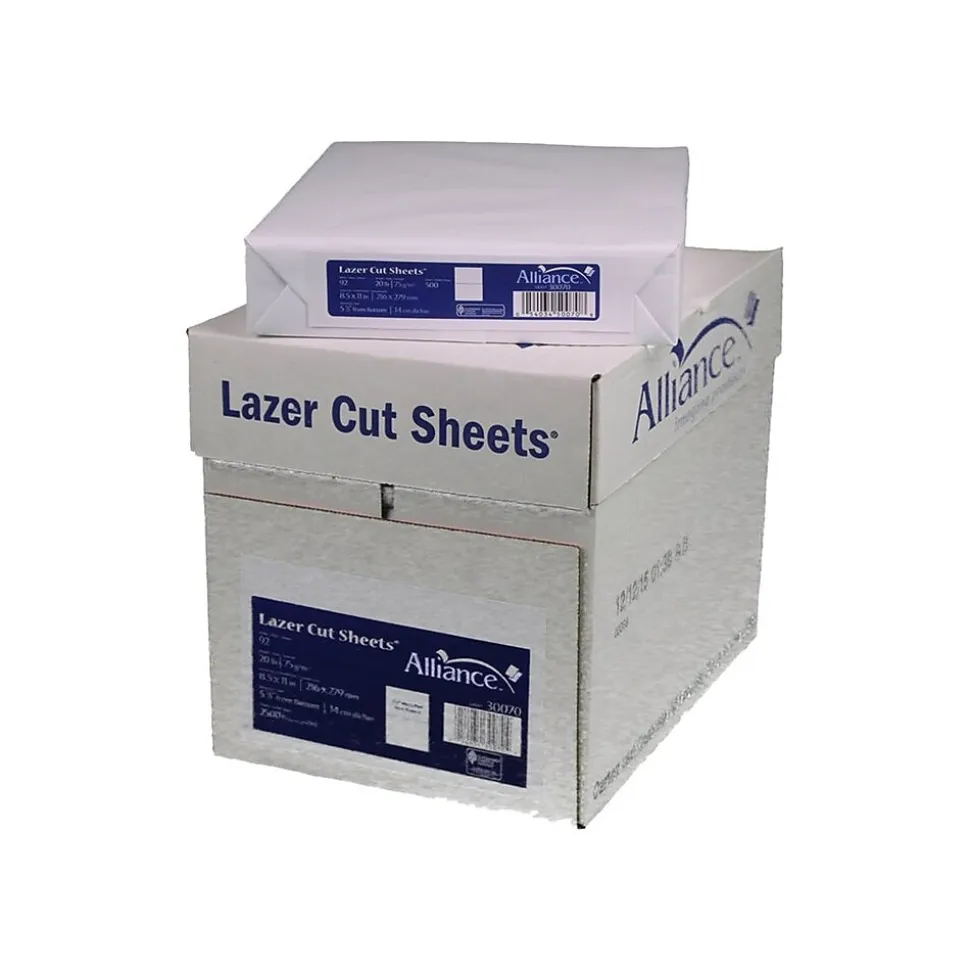 Alliance 8.5" x 11" Perforated Paper, 20 lbs., 92 Brightness, 500 Sheets/Ream, 5 Reams/Carton (30070)