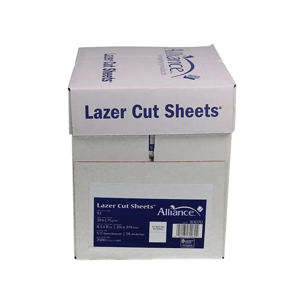 Alliance 8.5" x 11" Perforated Paper, 20 lbs., 92 Brightness, 500 Sheets/Ream, 5 Reams/Carton (30070)