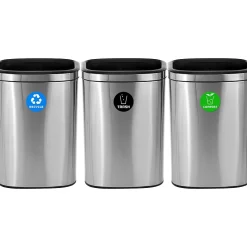 Alpine Industries Commercial Indoor Three-Stream Recycling Station, 10.5 Gallon, Stainless Steel (ALP470-40L-R-T-CO)