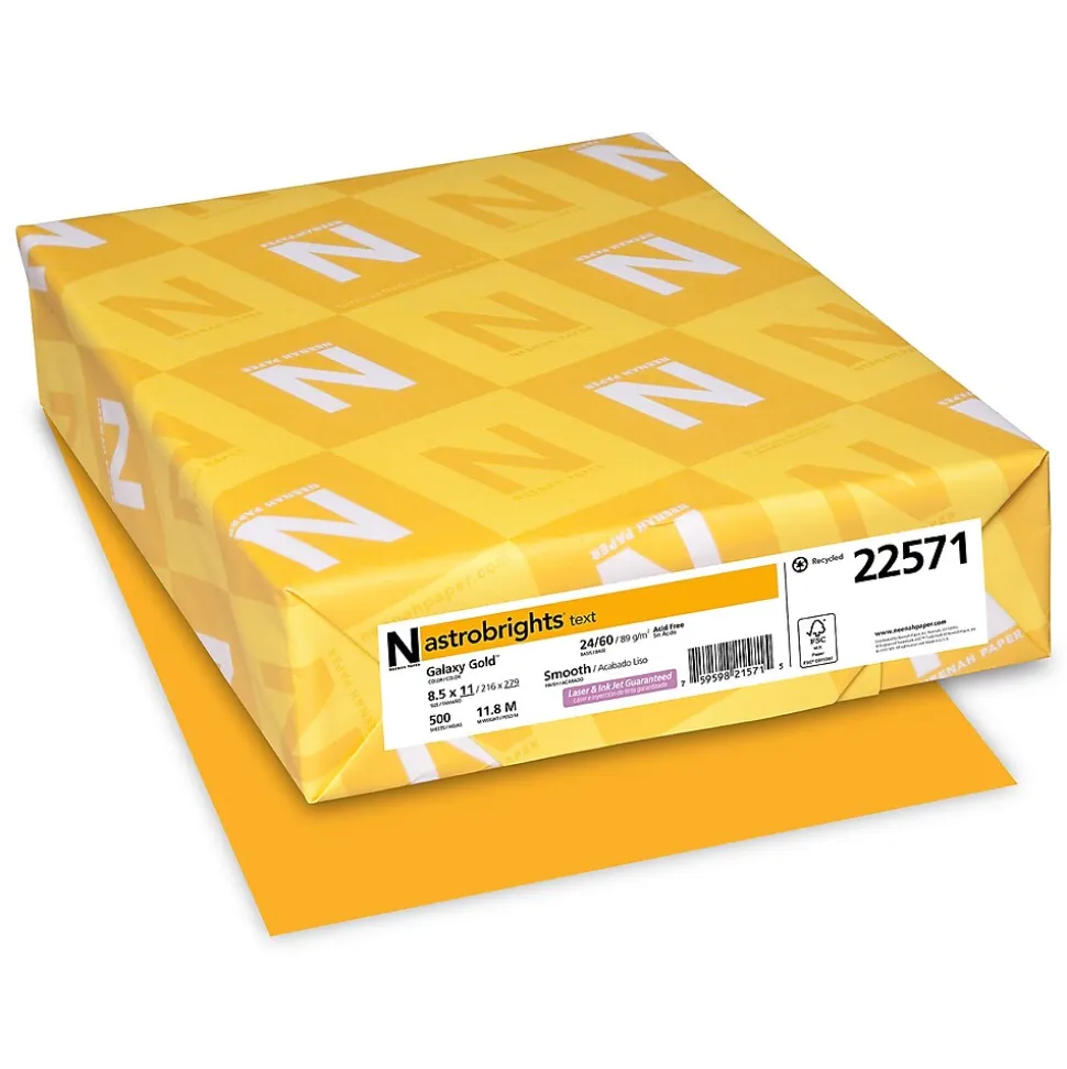 Astrobrights 30% Recycled Colored Paper, 24 lbs., 8.5" x 11", Galaxy Gold, 500 Sheets/Ream (22571)