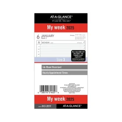 AT-A-GLANCE 2025 6.75" x 3.75" Weekly Planner Refill, White/Gray (063-285Y-25) New