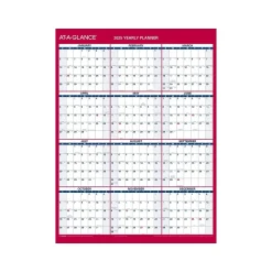 AT-A-GLANCE 2025 16" x 12" Yearly Wet-Erase Wall Calendar, Reversible, White/Red (PM330B-28-25) New