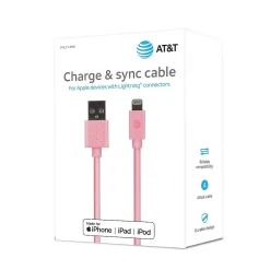 AT&T PVC Charge and Sync Lightning Cable, 4 ft., Pink (PVLC1-PNK)