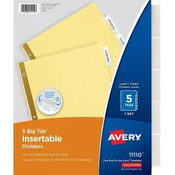 Avery Big Tab Insertable Paper Dividers, 5-Tab, Yellow (11110) Hot