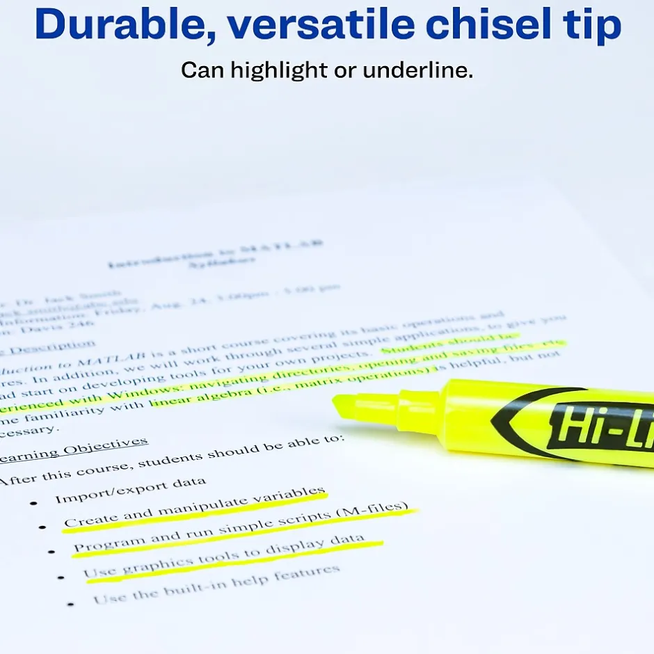 Avery Hi-Liter Tank Highlighters, Chisel, Yellow, Dozen (98035) New