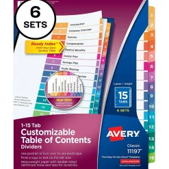 Avery Ready Index Table of Contents Paper Dividers, 1-15 Tabs, Multicolor, 6 Sets/Pack (11197) Best