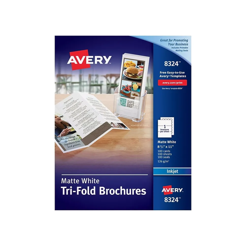 Avery Tri-Fold Matte Brochure Paper, 8.5" x 11", 100 Sheets/Pack (08324)