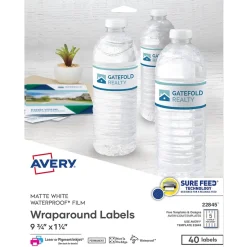 Avery Waterproof Laser/ Inkjet Wraparound Labels, 1.25" x 9.75", White, 40 Labels/Pack (22845) Outlet