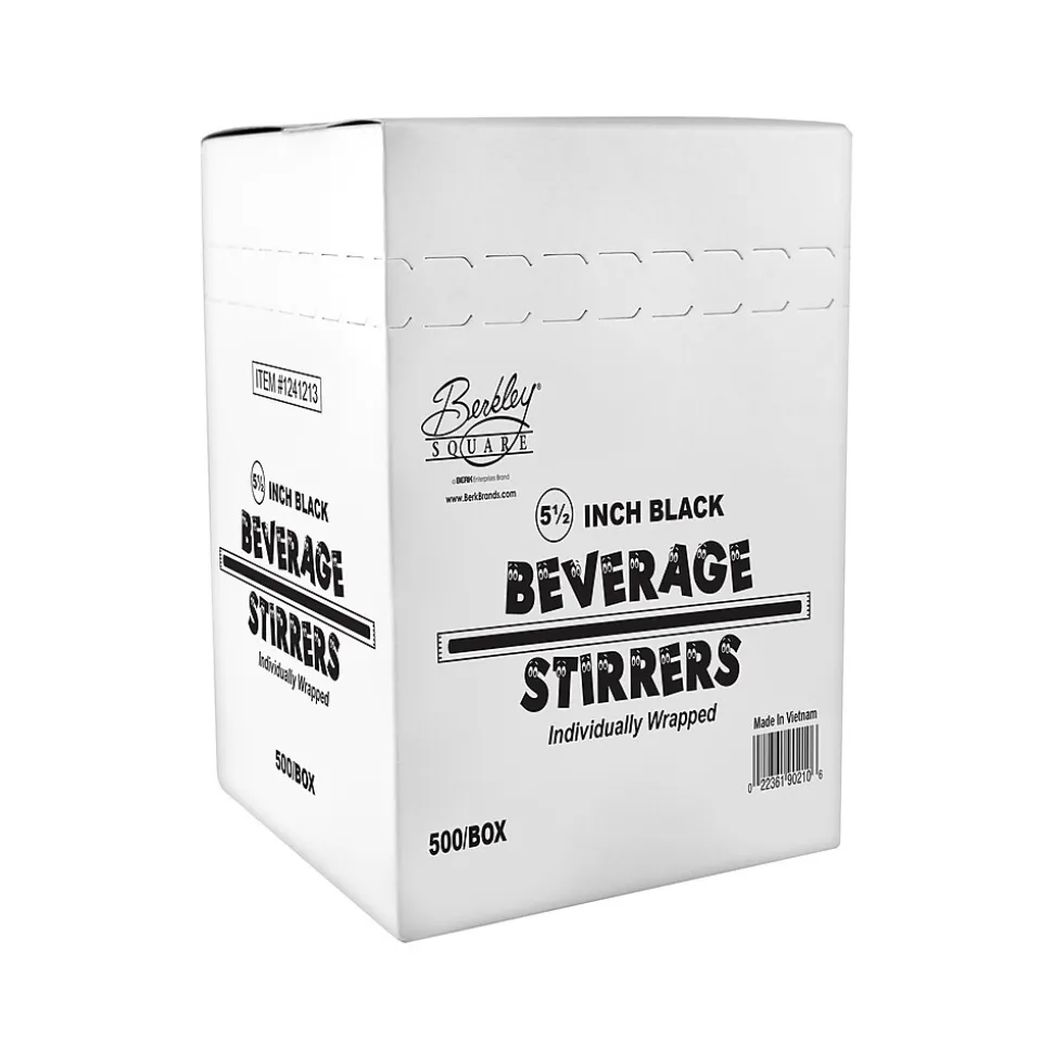 BERK Individually Wrapped Black Plastic Stirrer, 500/Box (1241213)