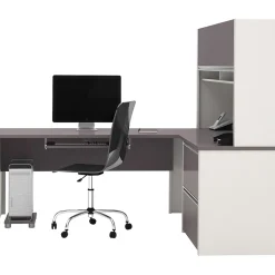 Bestar Connexion Collection 71"W L-Shaped Desk with Oversize Pedestal and Hutch, Sandstone and Slate (93867-59)
