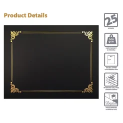 Better Office Certificate Holders, 8.75" x 11.25", Black/Gold, 25/Pack (65251-25PK)