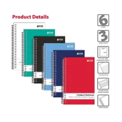 Better Office 3-Subject Notebooks, 5.5" x 9.5", College Ruled, 150 Sheets, 6/Pack (25746-6PK) Sale
