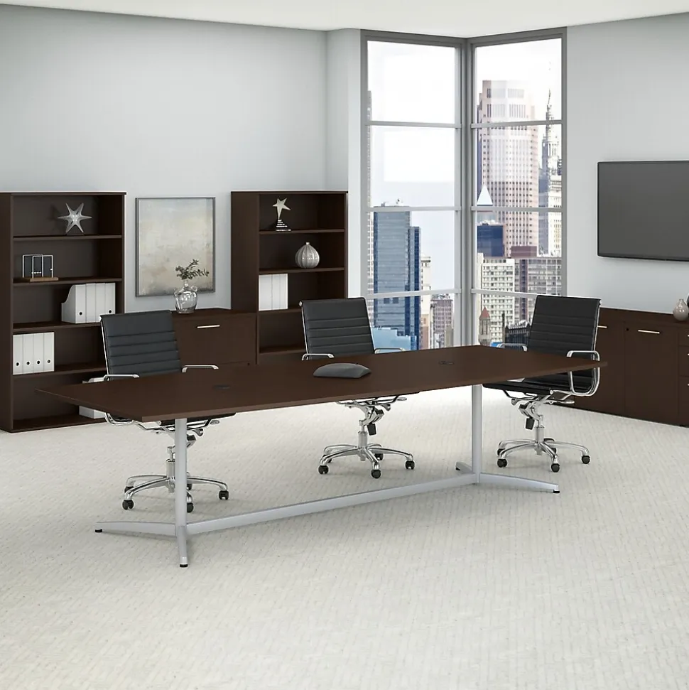 Bush Business Furniture 120W x 48D Boat Shaped Conference Table with Metal Base, Mocha Cherry/Silver (99TBM120MRSVK)
