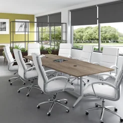 Bush Business Furniture 120W x 48D Boat Shaped Conference Table with Metal Base, Modern Hickory (99TBM120MHSVK)