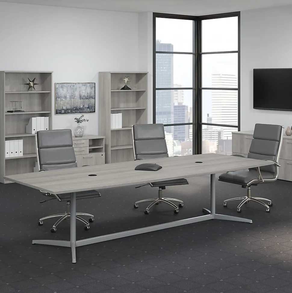 Bush Business Furniture 120W x 48D Boat Shaped Conference Table with Metal Base, Platinum Gray (99TBM120PGSVK)