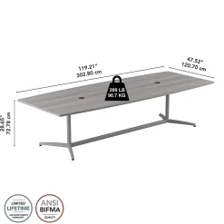 Bush Business Furniture 120W x 48D Boat Shaped Conference Table with Metal Base, Platinum Gray (99TBM120PGSVK)