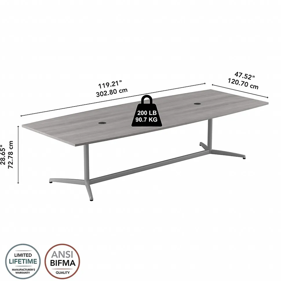 Bush Business Furniture 120W x 48D Boat Shaped Conference Table with Metal Base, Platinum Gray (99TBM120PGSVK)