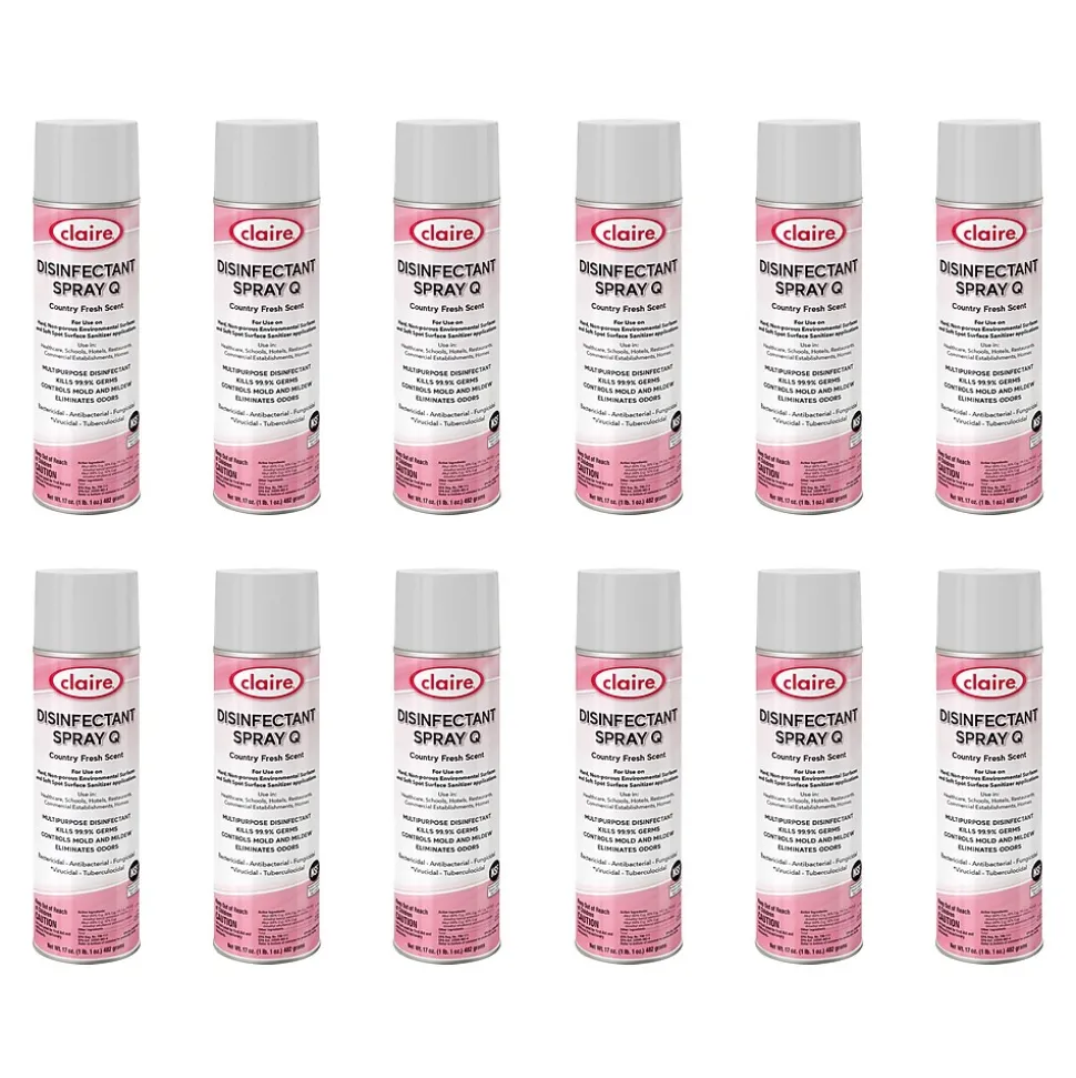 Claire Spray Q Disinfectant Can, Country Fresh, 17 Oz. 12/Carton (CL1001)