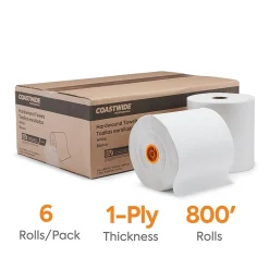 Coastwide Professional™ J-Series Hardwound Paper Towels, 1-ply, 800 ft./Roll, 6 Rolls/Carton (CWJHT-WHT)