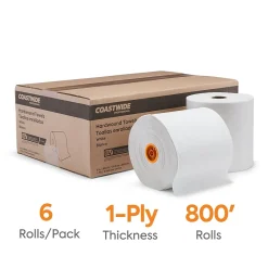 Coastwide Professional™ J-Series Recycled Hardwound Paper Towels, 1-ply, 800 ft./Roll, 6 Rolls/Carton (CWJHT-ECO)