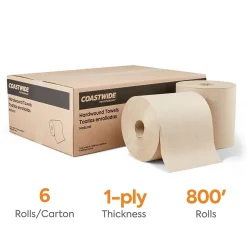 Coastwide Professional™ Recycled Hardwound Paper Towels, 1-ply, 800 ft./Roll, 6 Rolls/Carton (CW21812)