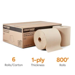 Coastwide Professional™ Recycled Hardwound Paper Towels, 1-Ply, 800 ft./Roll, 6 Rolls/Carton (CW20181)