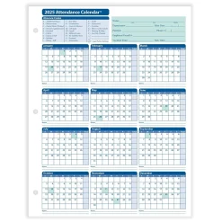 ComplyRight 2025 Attendance Calendar Card, 25 Forms/Pack (A4000W25)