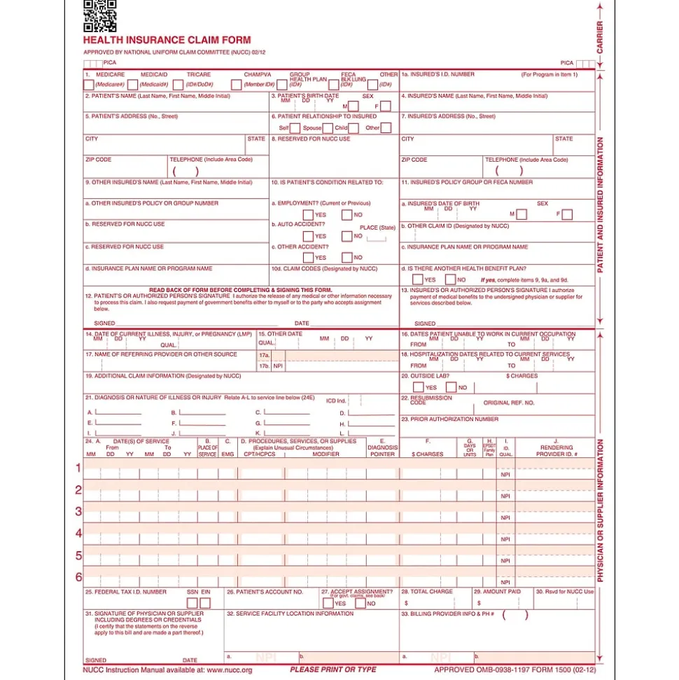 ComplyRight CMS-1500 Health Insurance Claim Form, 250/Box (CMS12LC250)