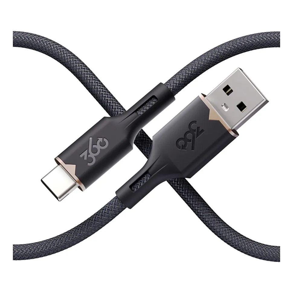 360 Electrical Fluid USB-C to USB-A Charging Cable, 5 ft., Granite (3E0792-GRG8NA)