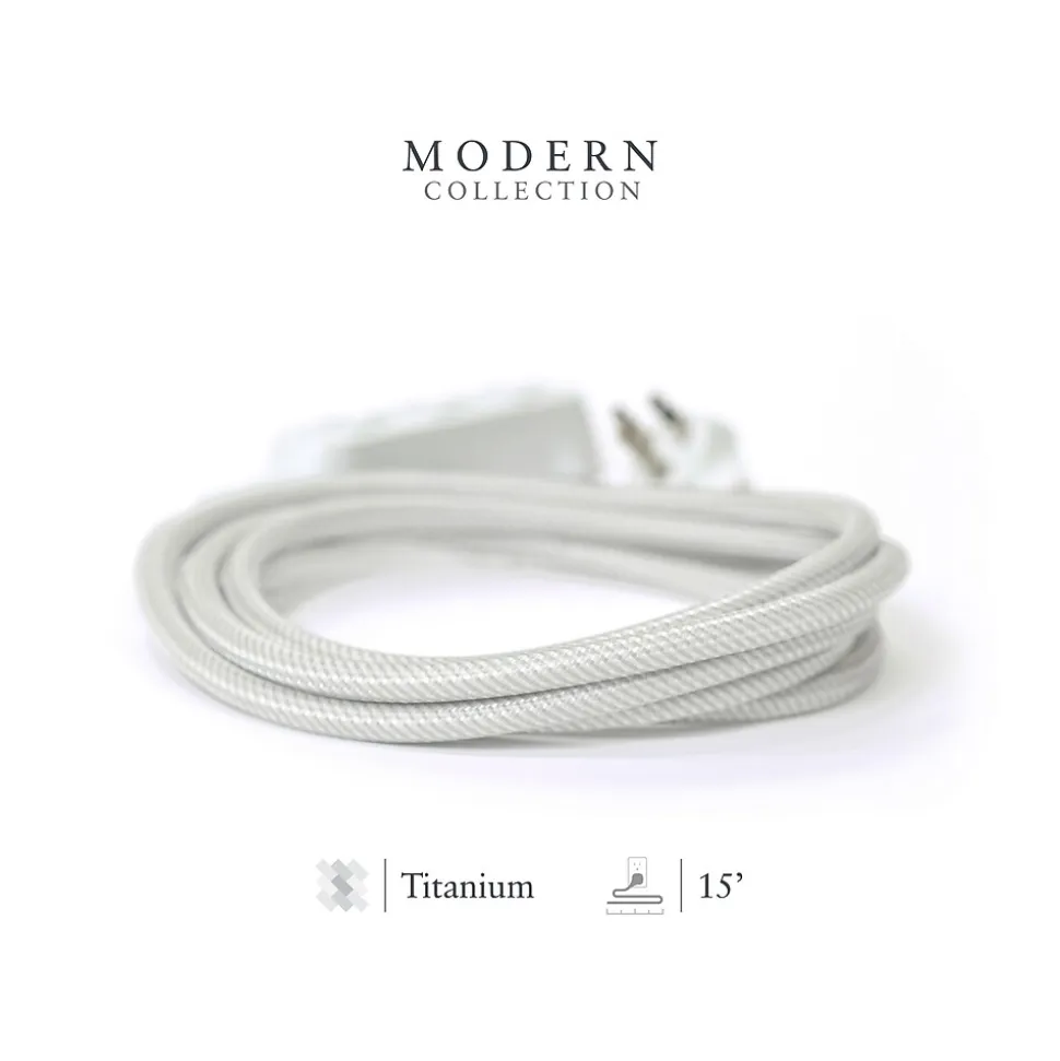 360 Electrical Habitat Modern Collection 15' Extension Cord, 3-Outlet, Titanium (360429-TI-8ES)
