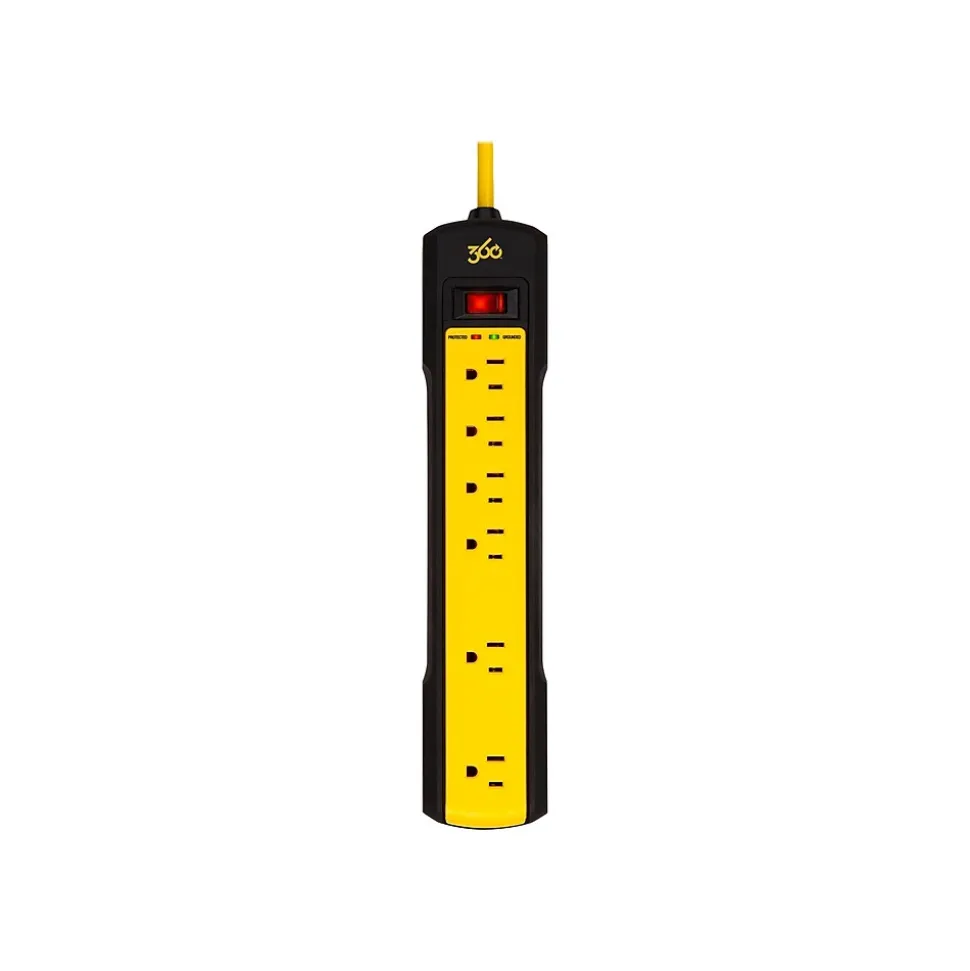 360 Electrical 6-Outlet Surge Protector, 8', Black/Yellow (36003-4ES-C1)