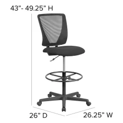 Ergonomic Mid-Back Mesh Drafting Chair with Black Fabric Seat and Adjustable Foot Ring [GO-2100-GG]