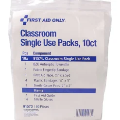 First Aid Only Classroom Single Use Kits,95 Pieces, 12 Packs/Carton (91573)