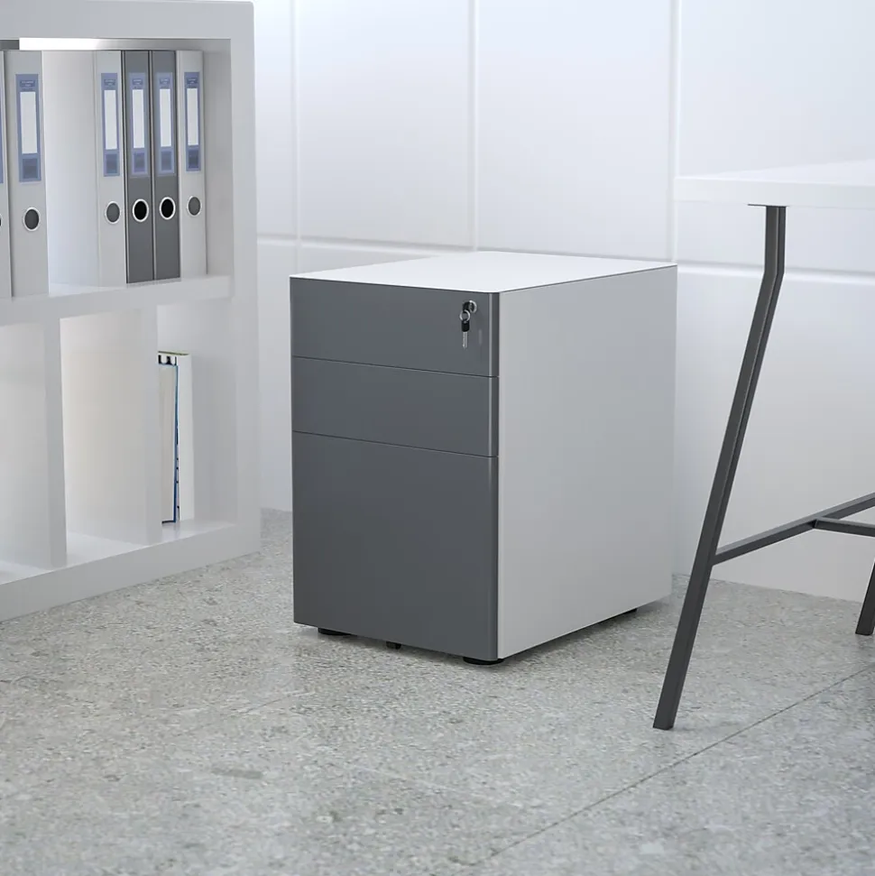 Flash Furniture 3-Drawer Cabinet, Legal & Letter Files, White/Charcoal, 21" (HZCHPL02GRYWH)