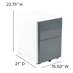 Flash Furniture 3-Drawer Cabinet, Legal & Letter Files, White/Charcoal, 21