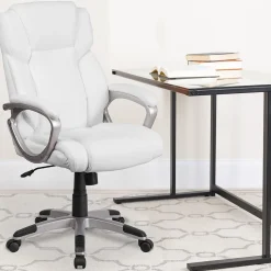 Flash Furniture Carolyn LeatherSoft Swivel Mid-Back Executive Office Chair, White (GO2236MWH)