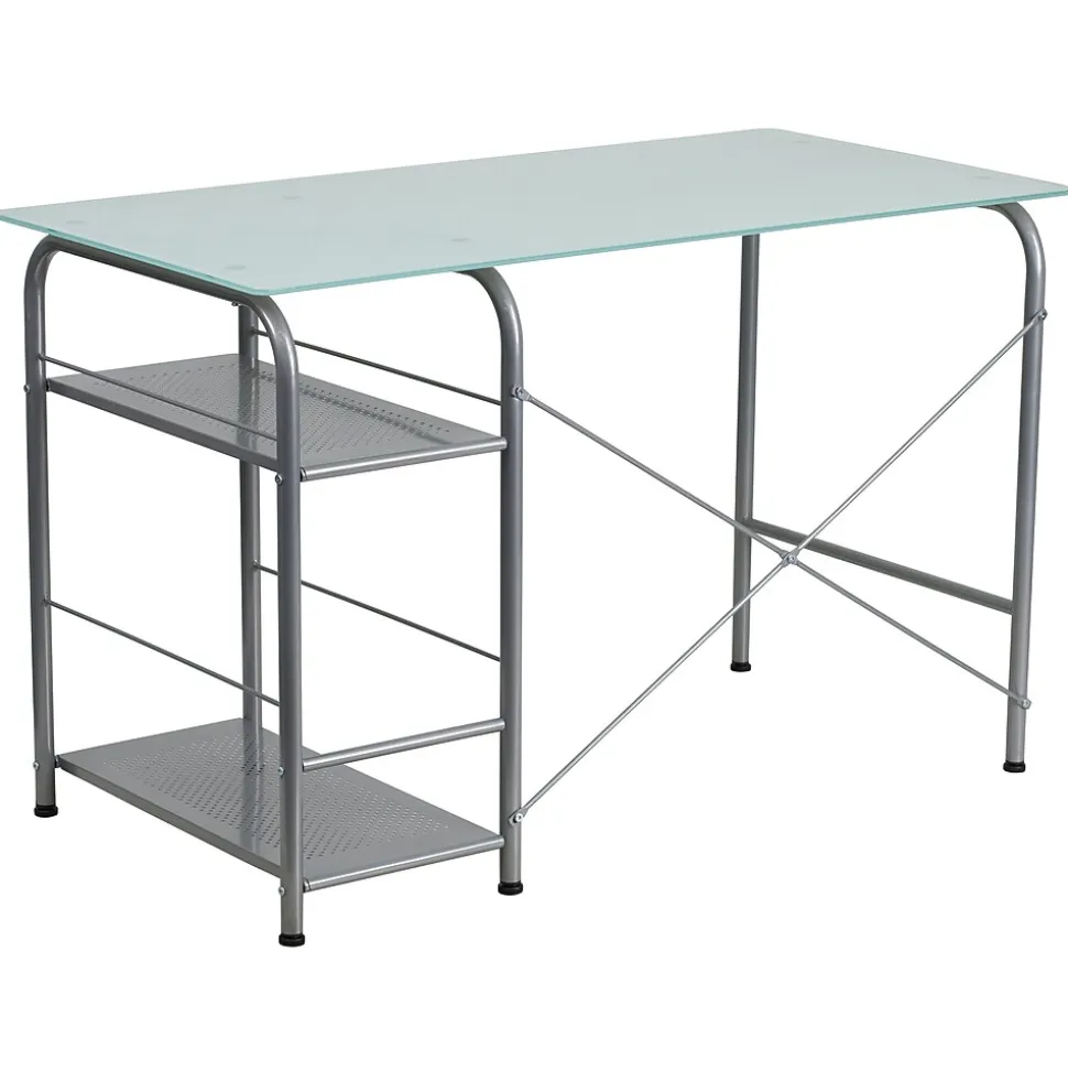 Flash Furniture 47" Glass Computer Desks Silk, White/Silver (NANWK086)