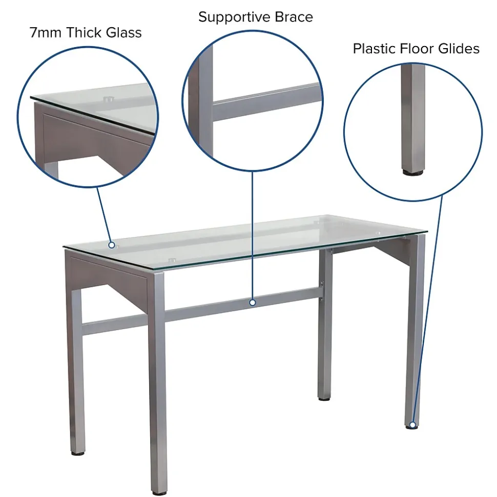 Flash Furniture 47" Glass Glass Computer Desks Clear/Silver (NANYLCD1219)