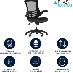 Flash Furniture Kelista Ergonomic LeatherSoft/Mesh Swivel Mid-Back Task Office Chair, Black (BLX5MLEA)