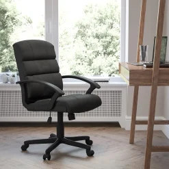 Flash Furniture Lane LeatherSoft Swivel Mid-Back Task Office Chair, Black (GO1004BKLEA)