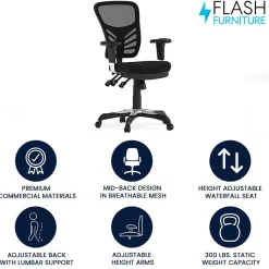 Flash Furniture Nicholas Ergonomic Mesh Swivel Mid-Back Multifunction Executive Office Chair, Black (HL0001)